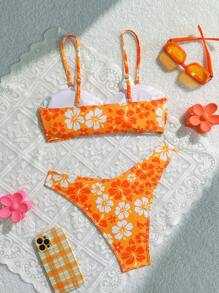 Swim Mod Set de 2 Bikinis con volantes, estampado floral y doble tirante, lindos para mujeres, para primavera/verano - Multicolor - Ver 8