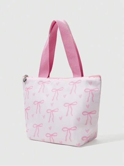 Kawaii Bow Print Fashionable Cute Large Capacity Portable Insulated Lunch Bag