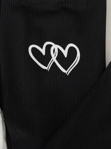 SHEIN Baby Girl 2pcs/Set Spring Casual Outdoor Sports Ribbed Fabric Heart Graphic Sleeveless Top And Elastic Waist Loose Pants Sweatsuit - Multicolor - View 8