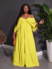 Slaydiva Plus Size Women's Solid Color V-Neck Loose A-Line Dress, Suitable For Beach, Vacation And Casual Wear,Beach Dress Sundress,Holiday Outfits Boho