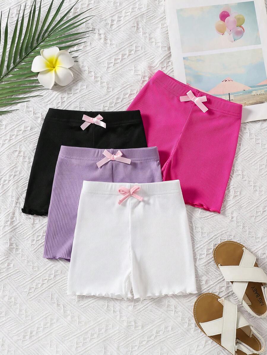 SHEIN Playful Pals Set de 4 piezas de shorts casuales y versátiles para niñas bebés, para verano - Multicolor - Ver 1