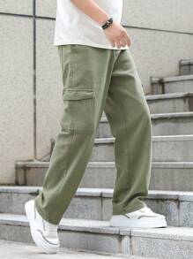 Manfinity LEGND Men's Casual Washed Loose Cargo Denim Jeans - Army Green - View 8