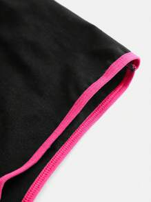 Pantalón corto de estar por casa suave y cómodo de mezcla de algodón, cintura elástica de color contrastante para adolescentes, negro y magenta, para uso diario