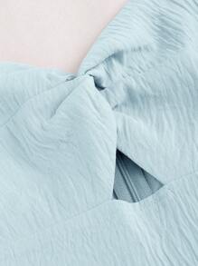 SHEIN Sweetro 纯色前结带连体衣 - 淺藍色 - 查看 5