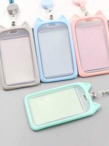 1pc Cute Minimalist Style Creative Cat Student Campus Card Sleeve Portable Work ID Protective Cover With Hanging Rope Campus Student Card Set Used In School Or Work For Men And Women - Multicolor - View 3