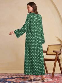 Al Najma 春季新款碎花长袖连衣裙，透气宽松迷人阿拉伯中东风格，阿拉伯连衣裙 - 綠色 - 查看 2