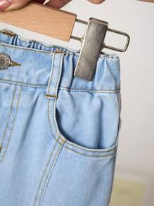 Young Girl Flared Jeans With Slit Hem, Studded And Bowknot Decor - Light Wash - View 6