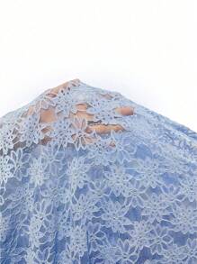 Breezaya Lace Embroidered Patchwork Collar Short Jacket - Blue - View 7