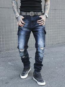 Manfinity LEGND Pantalones vaqueros casuales de talla grande para hombres, simples y de moda, aptos para el uso diario