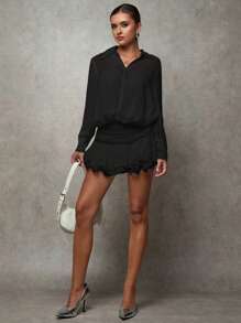 SHEIN BAE Robe-chemise blanche sexy courte avec boutons pour femmes, automne-hiver. Robe élégante, robe de bal, costume ajouré, robe sexy, vêtements d'automne pour femmes, robe de costume de fée, robe de pirate