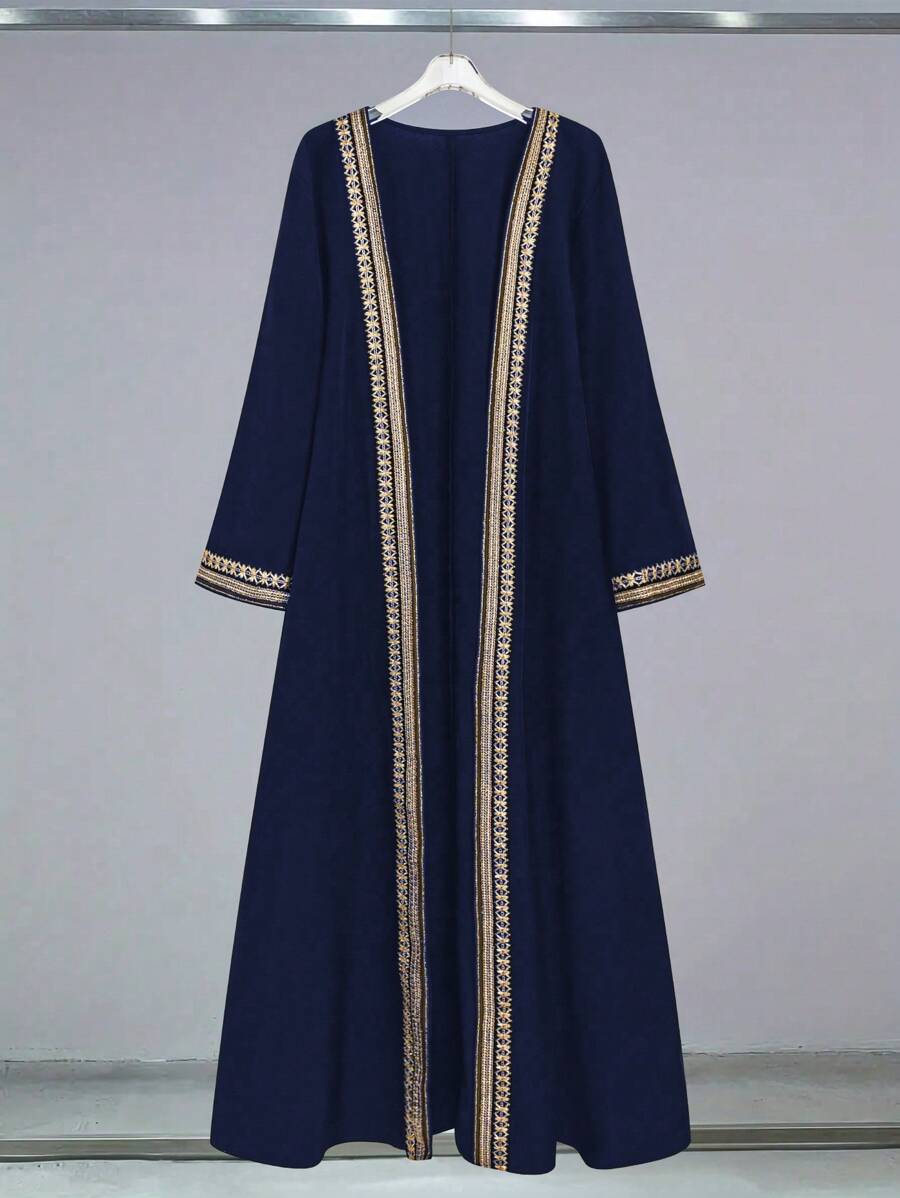 Al Najma 时尚长袖和服长袍,简约设计,适合夏季,朴素的长袍 - 藍色 - 查看 1
