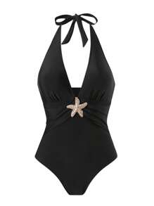 Swim Oasis 2025 新款女式两件套纯色吊带泳衣，带网眼罩衫长裙，海滩度假夏季泳衣套装 - 黑色 - 查看 3