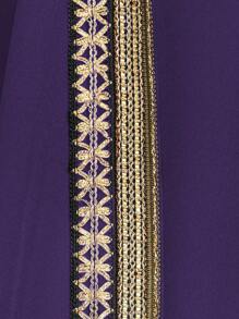 Al Najma Women's Splice Ribbon Open Abaya Cardigan, Long Sleeve, Fashion Arab Robe Jacket,Modest - Purple - View 5