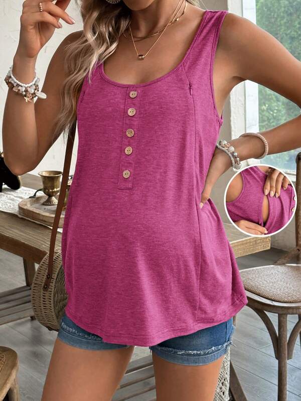 SHEIN Umstandsmode einfarbiges Stillen Nursing Top, minimalistisch & modisch, geeignet für den Sommer