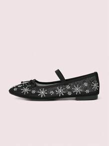 CUCCOO DOLLMOD Sepatu Loafer Datar Wanita dengan Hiasan Jaring Ikan dan Rhinestone - Hitam - View 6