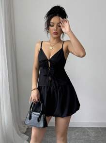 Chiquease Set de 2 piezas de camisola y shorts en unicolor informal, para el verano - Negro - Ver 5
