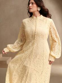 Anewsta Elegant Women's Lace Maxi Long Dress, Spring Outfits - Apricot - View 6