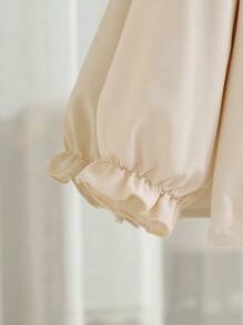 Young Girls Floral Collar Sweet Ruffled Long Sleeve Blouse, Spring/Autumn - Apricot - View 6