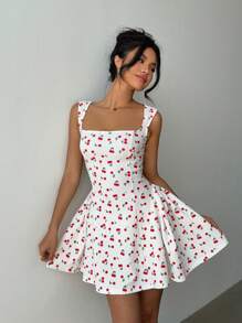 Aloruh 女士无袖方领迷你连衣裙，简约时尚，适合夏季女士春装舞会礼服复活节沙滩装夏季礼服套装可爱休闲婚礼毕业礼服节日礼服狂欢节礼服节庆婚礼宾客礼服女士礼服商务休闲生日礼服俱乐部礼服女士性感沙滩装波西米亚舞会礼服新娘派对礼服性感节日礼服伴娘礼服海滩度假优雅礼服茶会礼服白色礼服红樱桃 - 白色 - 查看 7