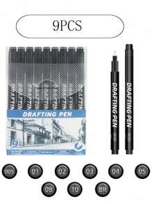 SHEIN 6pcs/9pcs/12pcs Waterproof Quick-Drying Technical Drawing Pens Set For Sketching, Cartooning, Graphic Design And Handwriting