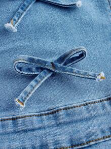 SHEIN MOD Women's Bowknot Decor Casual Denim Jumpsuit