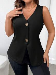 Firerie Áo vest khóa kim loại thời trang tối giản, phong cách thường ngày, đi làm/đi học, cỡ lớn dành cho nữ, màu mơ có nút vàng, thích hợp mặc khi dự tiệc năm mới, tốt nghiệp, trở lại trường, trang phục giáo viên cho phụ nữ vào mùa thu/đông - màu đen - Xem 5