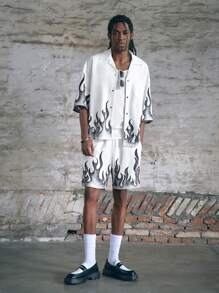 Manfinity VCAY Men's Digital Printed Loose Weave Short Sleeve Shirt Set - White - View 1