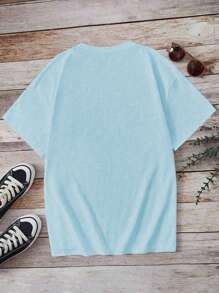 SHEIN EZwear Camiseta de manga corta con cuello redondo y estampado de lema cristiano, con corte holgado para mujeres