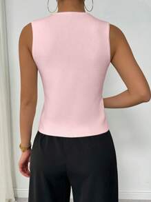 Chiquease Women Asymmetrical Button Decor Knitted Cardigan Top - Baby Pink - View 2