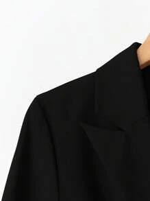 SHEIN Clasi Bộ 2 áo khoác blazer thắt lưng thời trang thanh lịch và chân váy xếp ly cho nữ - màu đen - Xem 5