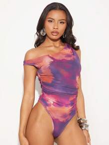 NYA SZN Bodysuit Asymmetrical Off The Shoulder Summer Beach Tropical Sexy Tropical Outfits For Women - Multicolor - View 5
