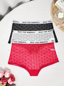 Set de 3 bragas hipster con borde de malla con forma de corazón para mujeres - Multicolor - Ver 1