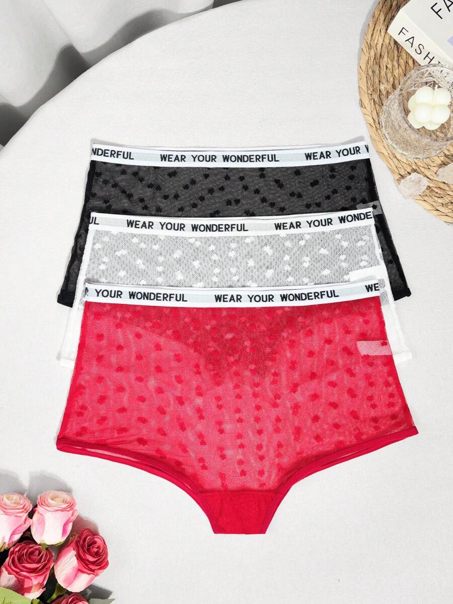 Set de 3 bragas hipster con borde de malla con forma de corazón para mujeres - Multicolor - Ver 1