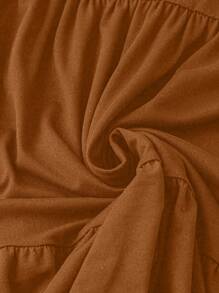 SHEIN LUNE Vestito casual da donna taglia curvy, tinta unita, con balze sul fondo, senza maniche - Caffè Marrone - Visualizzare 4