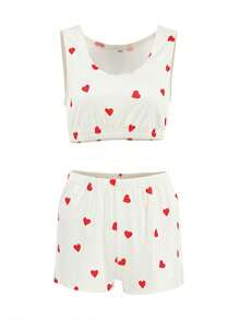 Jouncy 2pcs Women Sexy Heart Pattern Sleeveless U-Neck Top And Shorts Set