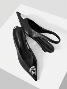 MOTF PREMIUM WOMEN'S ELEGANT DAILY SLINGBACK COMMUTE METAL DECOR WEDGE LOAFERS FOR CHRISTMAS - Black - View 9