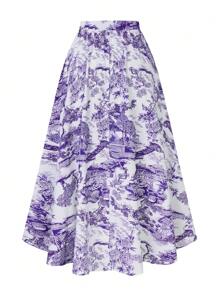 SHEIN Clasi 大码女式复古印花简约日常半身裙女式半身裙 - 彩色 - 查看 2