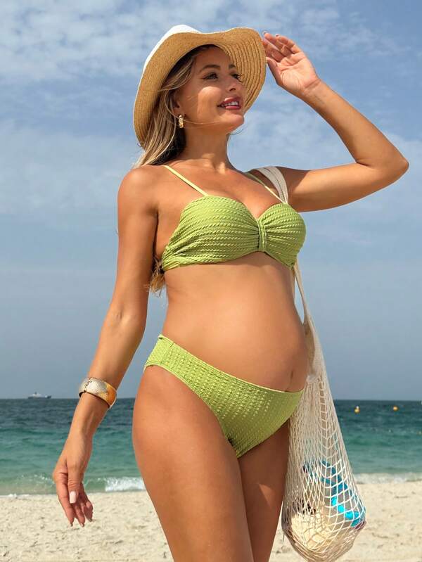 SHEIN Maillot de bain élégant à armatures et nœud papillon pour femmes enceintes, push-up