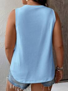 SHEIN LUNE Camiseta sin mangas de talla grande con bajo curvo en unicolor - Celeste - Ver 2