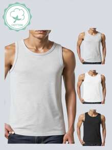 Conjunto de 3 camisetas interiores de mezcla de algodón para adolescentes, de unicolor, diseño sencillo para combinar fácilmente, tela elástica y transpirable, lavable a máquina, ajuste cómodo y fácil cuidado (se vende por separado en un conjunto de 3 piezas) - Multicolor - Ver 3