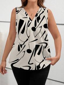 SHEIN Clasi Áo kiểu nữ cỡ lớn không tay cổ chữ V tối giản, thích hợp cho mùa hè, áo nữ công sở, áo nữ mùa hè, áo nữ thường ngày, áo công sở, áo nữ, áo nữ phù hợp để đi chơi, áo kiểu thanh lịch cho nữ. - Nhiều màu - Xem 3