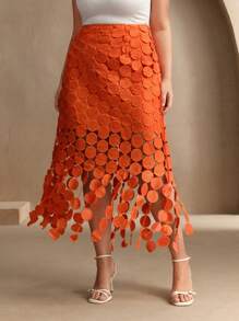 Anewsta Plus Size Women Korean Style Circle Decor Pleated Skirt, Suitable For Spring, Summer, Festivals, Elegant - Orange - View 6