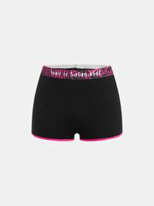 Pantalón corto de estar por casa suave y cómodo de mezcla de algodón, cintura elástica de color contrastante para adolescentes, negro y magenta, para uso diario