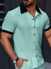 Manfinity Homme Short Sleeve Casual Shirt, Suitable For Summer, Mint Green Outfit Men