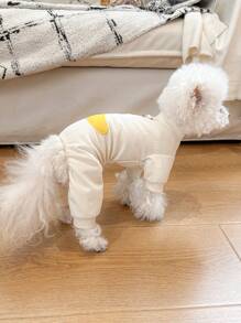 PETSIN 1 pieza Mono elástico de punto de color albaricoque con bordado de perro de mascota lindo de plátano, cómodo para uso en el hogar - Beis - Ver 4