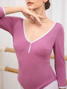 Dansine Women's Long Sleeve Leotard Tight-Fitting Ballet Leotard For Adults Gymnastics Dance Tight-Fitting Wear With Back Support, Solid Color Elliptical Back And Full Front Lining Leotard, Ballet Dance Outfit For Spring And Summer