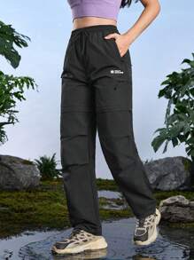 In My Nature Pantalones casuales y de senderismo rectos, de pierna suelta, con cintura de lazo, de color liso para mujer