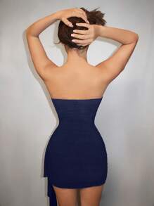 SHEIN PETITE Vestido negro de tubo ceñido con drapeado lateral y adecuado para usar en fiestas y citas