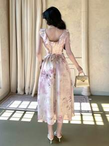 DAZY Mid-Length Floral Ruffle Slit Women Dress Prom Dress Sundress