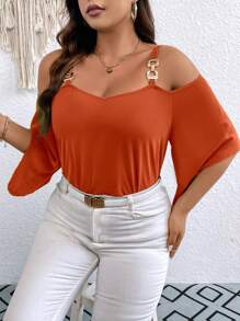 SHEIN Clasi Kamisol Longgar Warna Polos Ukuran Besar, Sederhana dan Modis - Rust Brown - View 7